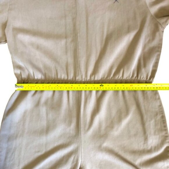 Vintage tan cotton blend minimalist jumpsuit utility overalls - Picture 12 of 14